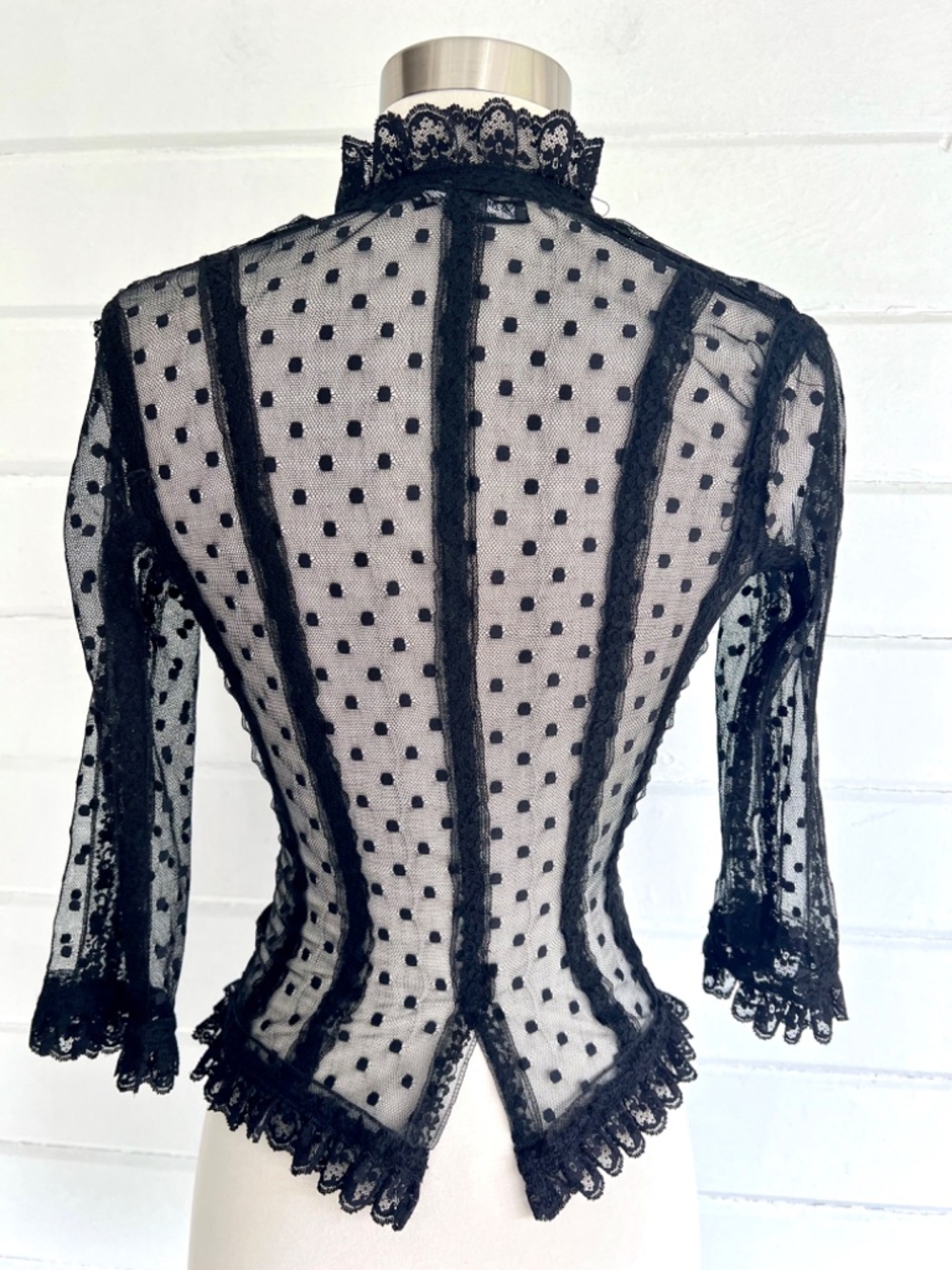 Vintage BETSEY JOHNSON Mesh/Lace Swiss Dot Button Up Blouse - 4* (XS) - Picture 6 of 13
